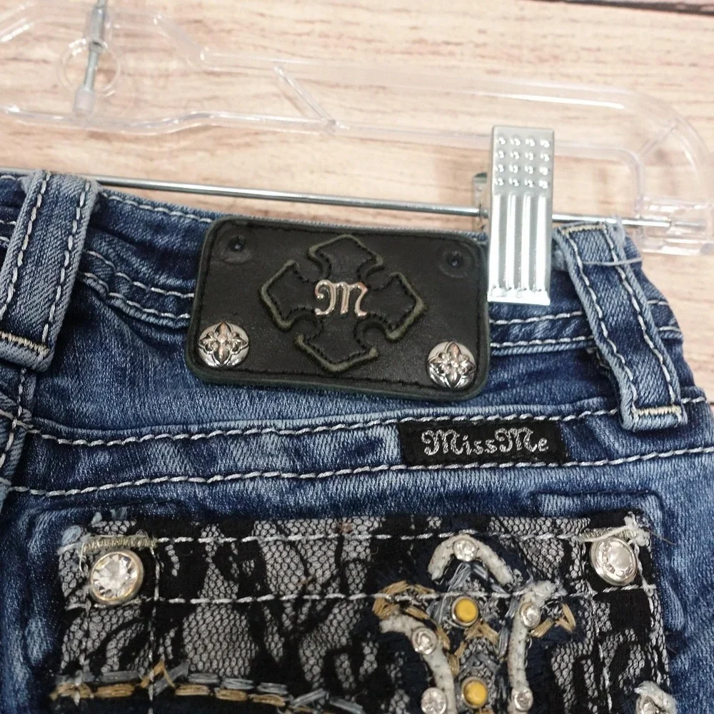 Miss Me Jeans Girls 10 Blue Bootcut Rhinestone Cross Back Pocket Stretch Denim